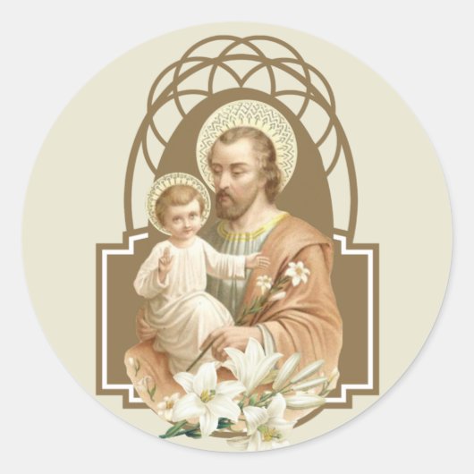 Saint Joseph Baby Jesus Traditional Lily Ronde Sticker (Voorkant)