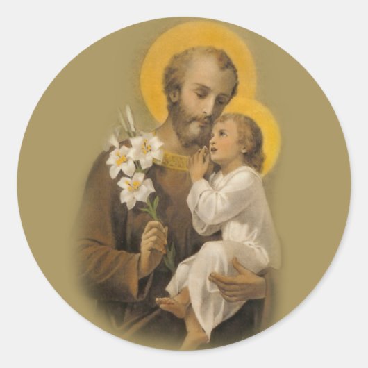 Saint Joseph Baby Jesus Traditional Lily Ronde Sticker (Voorkant)