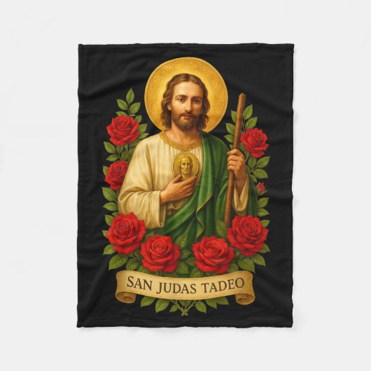 Saint Jude Thaddeus Catholic Art With Red Roses Fleece Deken (Voorkant)