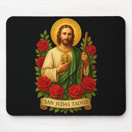 Saint Jude Thaddeus Catholic Art With Red Roses  Muismat (Voorkant)