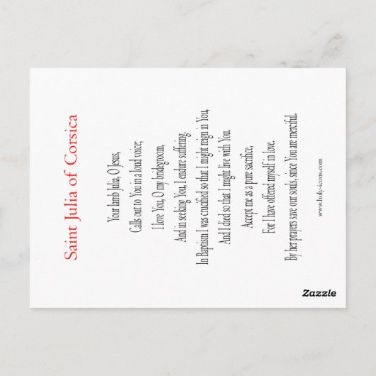 Saint Julia van Corsica Briefkaart (Achterkant)