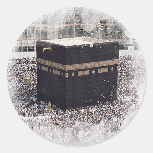 Saint Kaaba, Masjid Al Haram, waterverf illustrati Ronde Sticker (Voorkant)