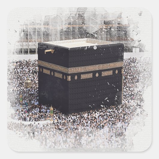 Saint Kaaba, Masjid Al Haram, waterverf illustrati Vierkante Sticker (Voorkant)