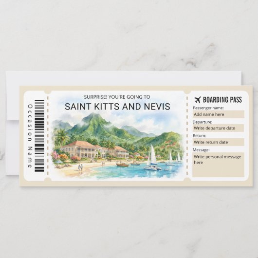 Saint Kitts and Nevis Trip Boarding Pass Ticket Kaart (Voorkant)