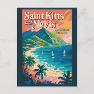 Saint Kitts en Nevis Landschapsillustratie Retro Briefkaart