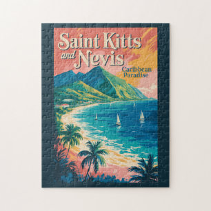 Saint Kitts en Nevis Landschapsillustratie Retro Legpuzzel