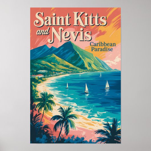 Saint Kitts en Nevis Landschapsillustratie Retro Poster (Voorkant)
