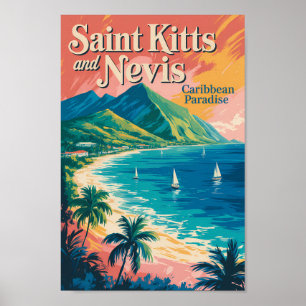 Saint Kitts en Nevis Landschapsillustratie Retro Poster