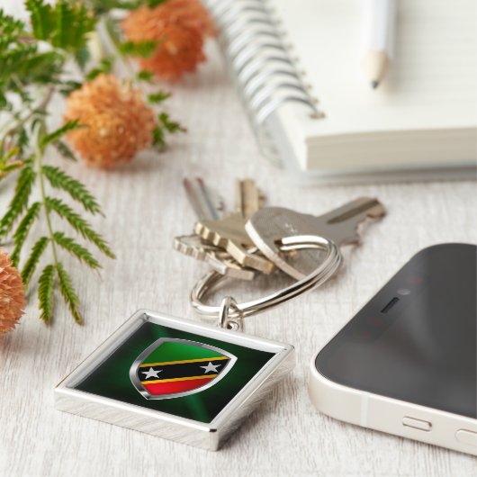 Saint Kitts en Nevis Metallic Emblem Sleutelhanger (Zijkant)