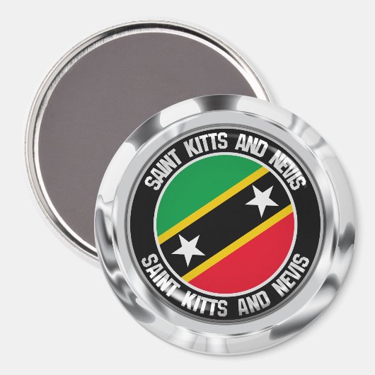 Saint Kitts en Nevis Round Emblem Magneet (Voorkant / Achterkant)