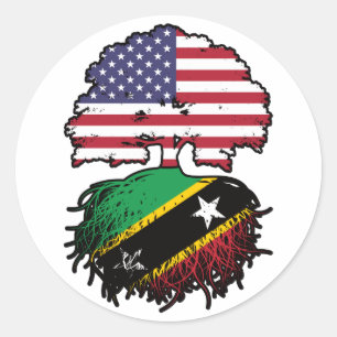 Saint Kitts Kittitian American USA Tree Roots Flag Ronde Sticker