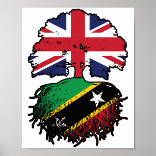 Saint Kitts Kittitian Brits - Vlag over boomstamme Poster