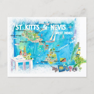 Saint Kitts Nevis Antilles Illustrated Map Briefkaart