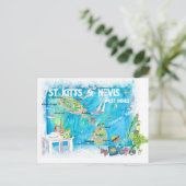 Saint Kitts Nevis Antilles Illustrated Map Briefkaart (Staand voorkant)