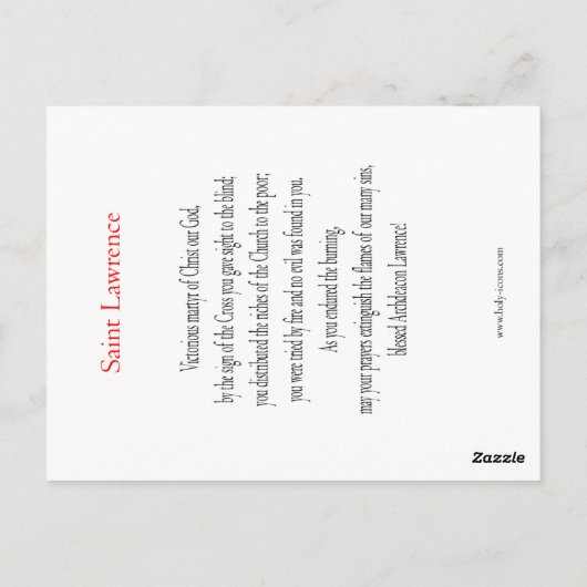 Saint Lawrence Prayer-kaart Briefkaart (Achterkant)