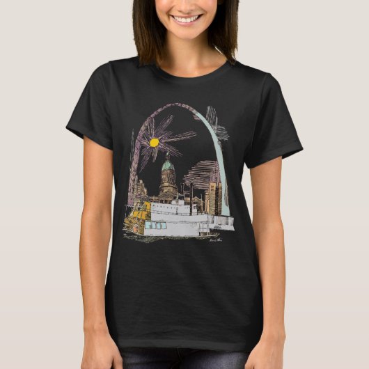 Saint Louis Arch Schets Witte Reis T-shirt (Voorkant)