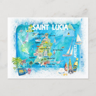 Saint Lucia Antilles geïllustreerd Caribische reis Briefkaart
