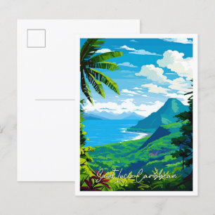 Saint Lucia Caribbean vintage reisillustratie Briefkaart