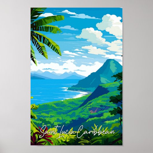 Saint Lucia Caribbean vintage reisillustratie Poster (Voorkant)
