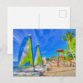 Saint Lucia Catamaran Kunst Briefkaart (Voorkant / Achterkant)