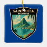 Saint Lucia De Pitons Reizen Kunst Vintage Keramisch Ornament<br><div class="desc">Saint Lucia De Pitons vector kunst ontwerp. De Pitons zijn twee vulkanische pluggen,  vulkanische torens,  gelegen in Saint Lucia.</div>