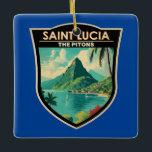 Saint Lucia De Pitons Reizen Kunst Vintage Keramisch Ornament<br><div class="desc">Saint Lucia De Pitons vector kunst ontwerp. De Pitons zijn twee vulkanische pluggen,  vulkanische torens,  gelegen in Saint Lucia.</div>