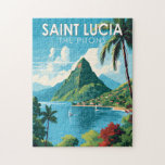 Saint Lucia De Pitons Reizen Kunst Vintage Legpuzzel<br><div class="desc">Saint Lucia De Pitons vector kunst ontwerp. De Pitons zijn twee vulkanische pluggen,  vulkanische torens,  gelegen in Saint Lucia.</div>