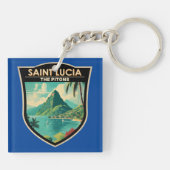 Saint Lucia De Pitons Reizen Kunst Vintage Sleutelhanger (Achterkant)