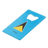 Saint Lucia Flag Creditkaart Flessenopener (Achterkant Gekanteld)