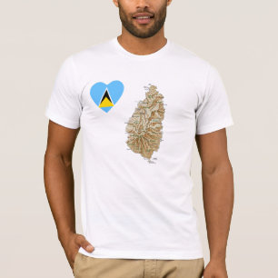 Saint Lucia Flag Heart en Map T-Shirt