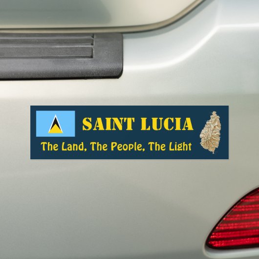 Saint Lucia Flag + Map Bumpersticker (Op auto)