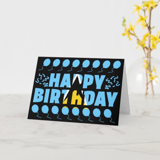 Saint Lucia Flag Patriotic Birthday Kaart (Gele Bloem)