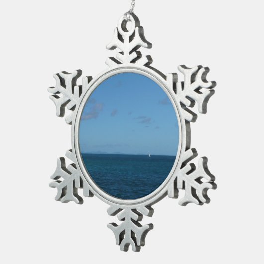 Saint Lucia Horizon Blue Ocean Tin Sneeuwvlok Ornament (Rechts)