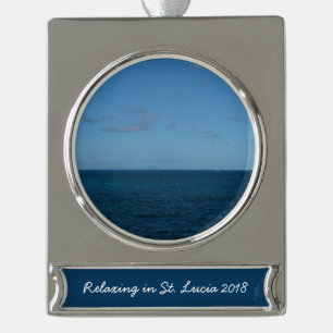 Saint Lucia Horizon Blue Ocean Verzilverd Banner Ornament