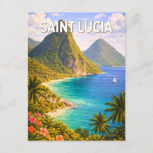 Saint Lucia Illustratie Reis Kunst Vintage Briefkaart