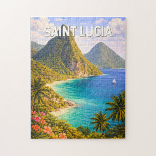 Saint Lucia Illustratie Reis Kunst Vintage Legpuzzel