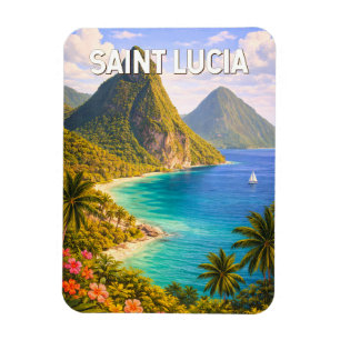 Saint Lucia Illustratie Reis Kunst Vintage Magneet