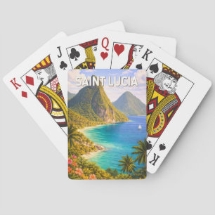 Saint Lucia Illustratie Reis Kunst Vintage Pokerkaarten