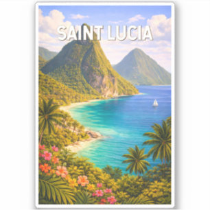 Saint Lucia Illustratie Reis Kunst Vintage Sticker