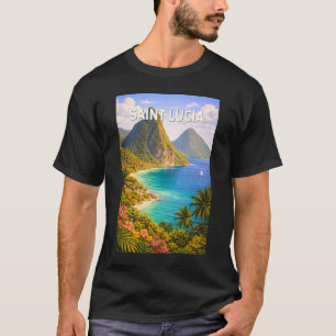 Saint Lucia Illustratie Reis Kunst Vintage T-shirt