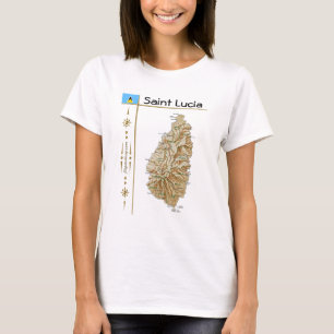 Saint Lucia Kaart + Vlag + Titel T-Shirt