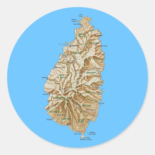 Saint Lucia Kaartsticker Ronde Sticker (Voorkant)