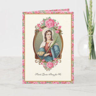 Saint Lucia Lucy Religious Prayer Pink Roses Kaart