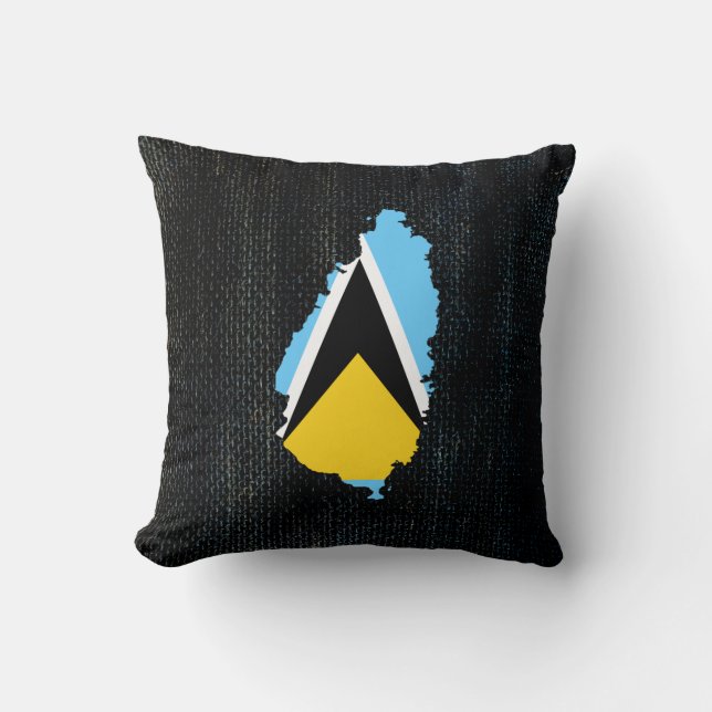 Saint Lucia Map Flag Burlap ontworpen Kussen (Voorkant)