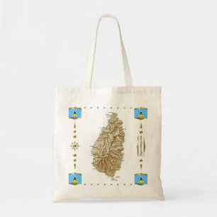 Saint Lucia Map + Flags Bag Tote Bag