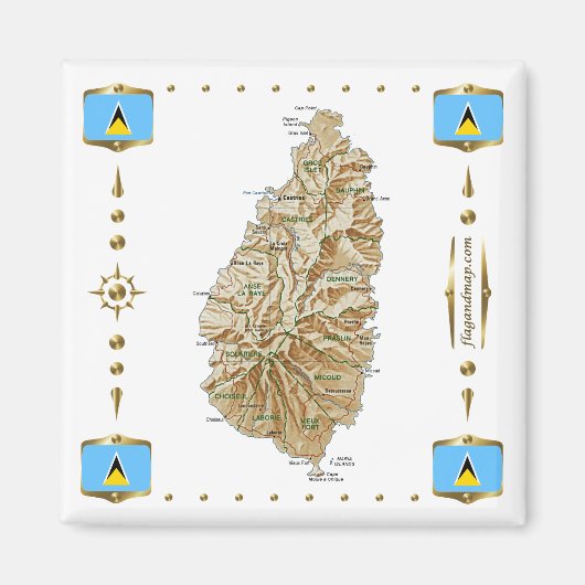 Saint Lucia Map + Flags Magnet (Voorkant)