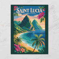 Saint Lucia Pitons Illustratie Reis Kunst Vintage