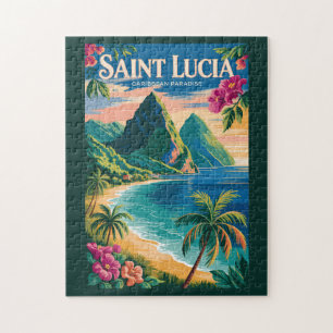 Saint Lucia Pitons Illustratie Reis Kunst Vintage Legpuzzel