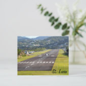 Saint Lucia Plane en Airstrip foto Briefkaart (Staand voorkant)