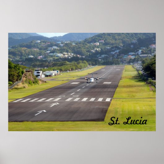 Saint Lucia Plane en Airstrip foto Poster (Voorkant)